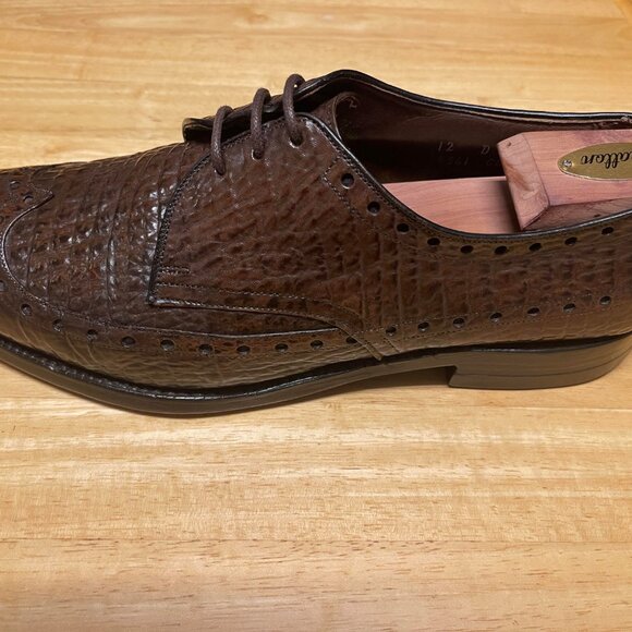 Vintage ALLEN EDMONDS Nassau Sharkskin Wingtip Full Brogue Derby Shoes 12 D - Picture 8 of 11